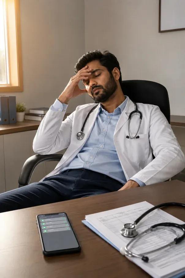 Recepcionista atendendo um paciente pessoalmente na clínica